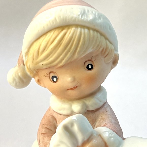 Homco Vintage Christmas Pink Elf Figurine Child Bag of Presents Holiday Decor - Picture 2 of 7